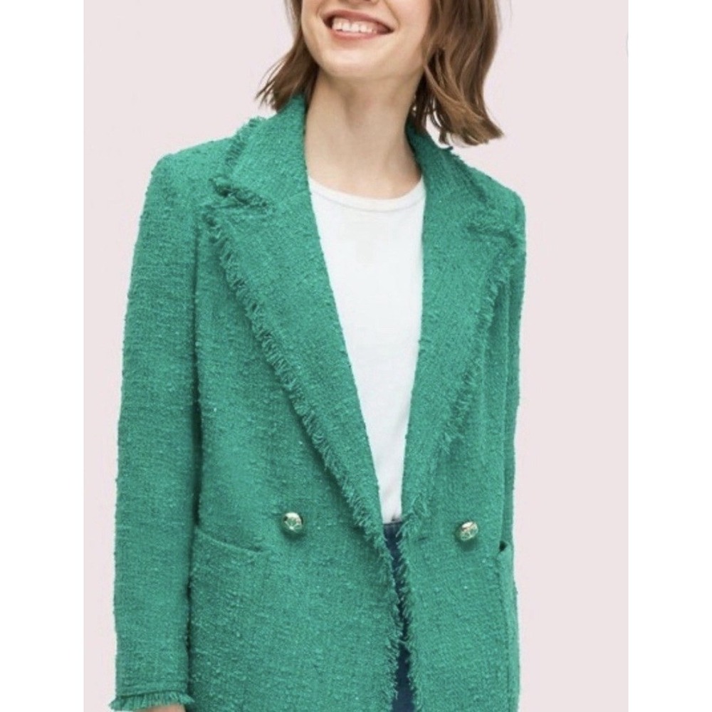 Kate Spade sequin tweed‎ Double Breasted blazer Kelly green Size 8 Shamrock - Picture 12 of 12